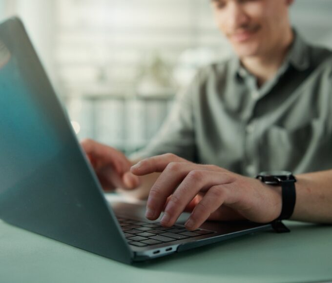 Man,,Hands,And,Research,In,Office,With,Laptop,For,Social